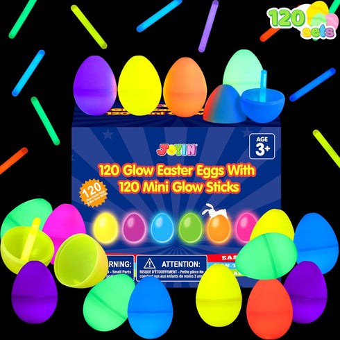 72 72 JOYIN Pcs Easter Eggs with Mini Glow Sticks for Kids Glow-In-The-Dark Basket Stuffers Fillers Gift, Easter Egg