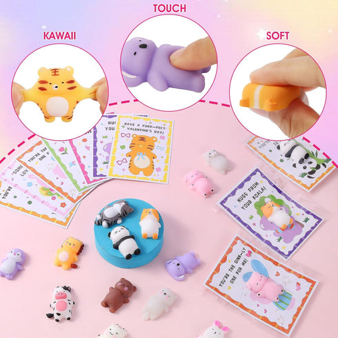 Qudoustar 28 Pack Valentines Day Gifts for Kids School with Kawaii Mochi, Stress Relief Fidget Toys with Valentines Day