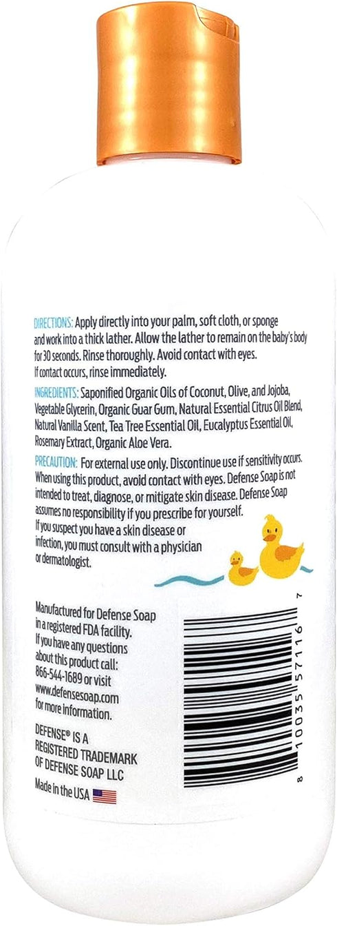 12 Oz (Pack 2) Defense Soap Baby Shampoo and Body Wash with Tea Tree Oil, Coconut Oil, Eucalyptus, Olive Oil & Aloe, Fl
