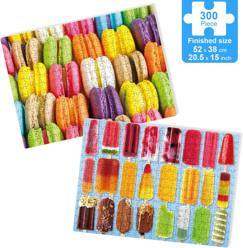 300 Piece Jigsaw Puzzles Popsicles and Macarons, Happy Gift Idea for Adults, Teens, and Kids (Pack of 2)