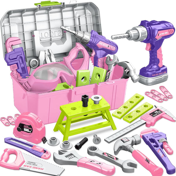 Kids Tool Set with Portable Tool Box & Electronic Toy Drill, Toddler