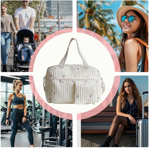 Generic Diaper Tote | Flower Pattern Shoulder Weekender Organizer,Travel Diaper Bags | for Travel Work Gym School
