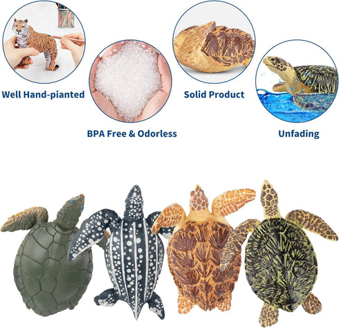Toymany 6PCS Realistic Sea Turtle Figurines, Plastic Ocean Sea Animals Figures Set for Kids Birthday Gift