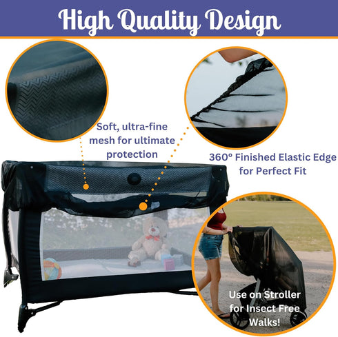 Mommy's Helper Durable Black Baby Mosquito and Bug Net Cover for Strollers, Joggers, Play Pens