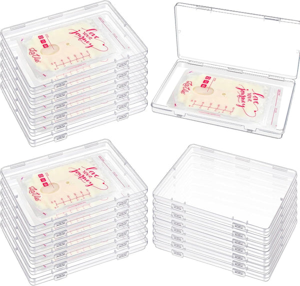 GRETJOB 18 Pcs Clear Flat Breast Milk Freezer Storage Organizer, Space Saving Breastmilk