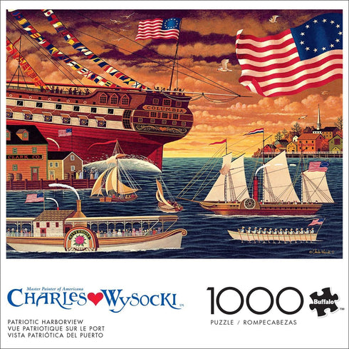 1000 Buffalo Games Piece Jigsaw Puzzle - Patriotic Harborview - Charles Wysocki Colorful Puzzle for Adults