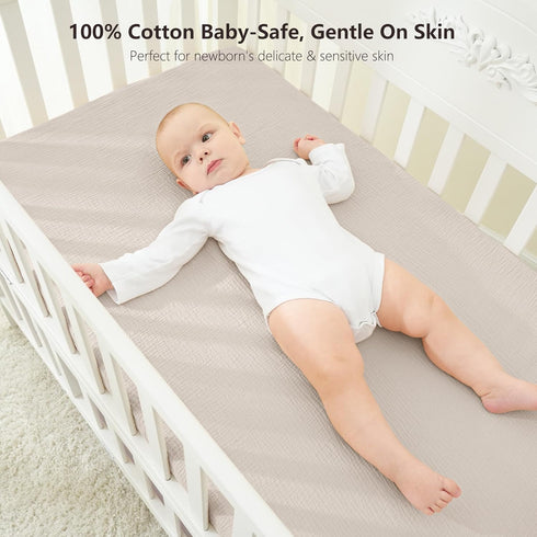 100% 52"x28" 2 Pack Bearmoss Muslin Crib Sheets - Cotton Baby Crib Sheets Fitted for Standard Crib Mattress & Toddler