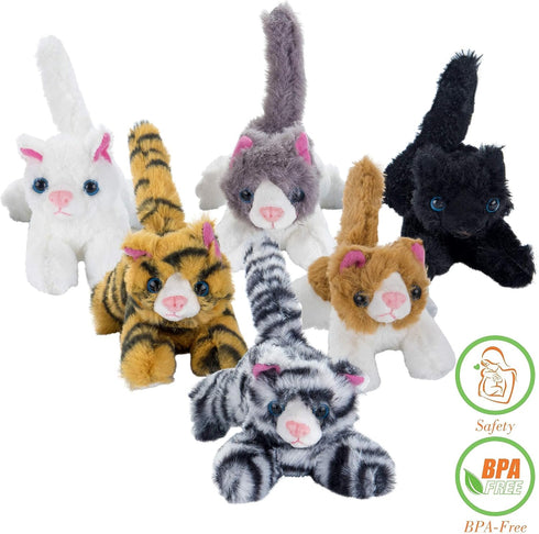 PASSIONFRUIT Plush Stuffed Toy Cat Set – Set of 6 Toys for Kids – 6 Inches Long – Soft & Vibrant Colors