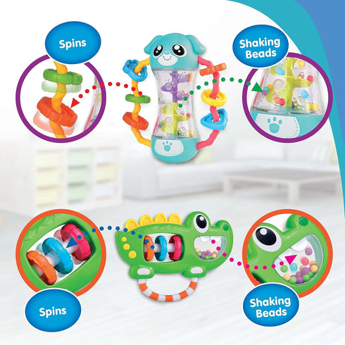 Baby Rattles Toy Set, Infant Sensory Shack and Grab Teether Rattle, Newborn Development First Learning, Baby Shower Gifts for 6 7 8 9 10 11 12 Months, 6-12 Months Teething for Boys Girls 6M+