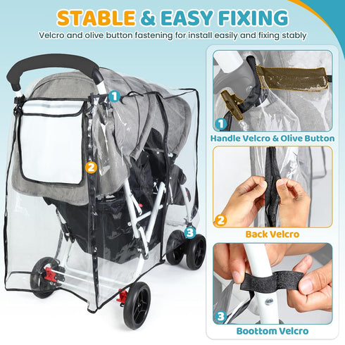 IvyWind Stroller Rain Cover for Double Tandem Stroller, Universal Size Weather Shield for Stroller, Breathable Double