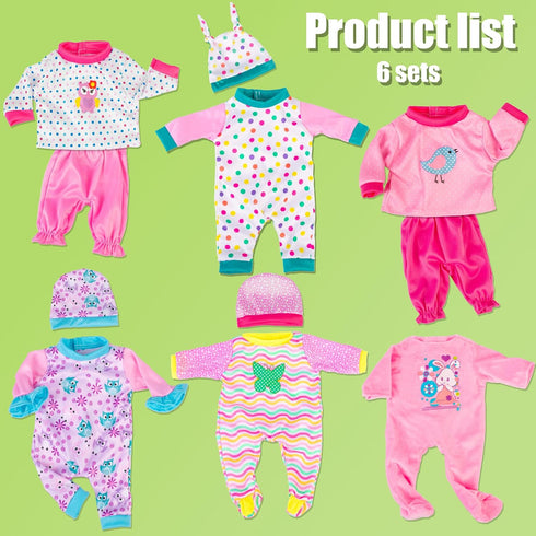 6 Sets Baby Doll Clothes Fancy Outfit Dress Doll Accessories 14-16 Inch Baby Doll Clothes Dresses Outfits Pjs for 43cm New Born Baby Dolls
