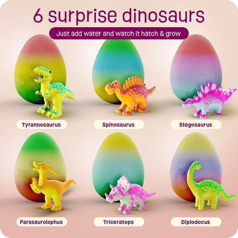 Dinosaur Hatching Surprise Eggs for Kids - 6 Pack Dino Egg Toys for Boys & Girls Age 3-8, Party Favors