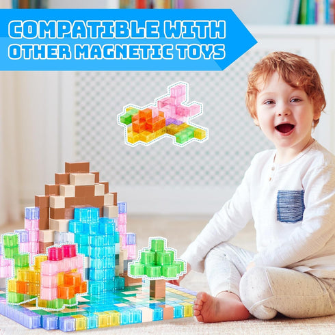 Set, 3-12(Transparent) VigorFun Magnetic Blocks Magnet Building Blocks with Toy Figurine and Storage Bag for Kids