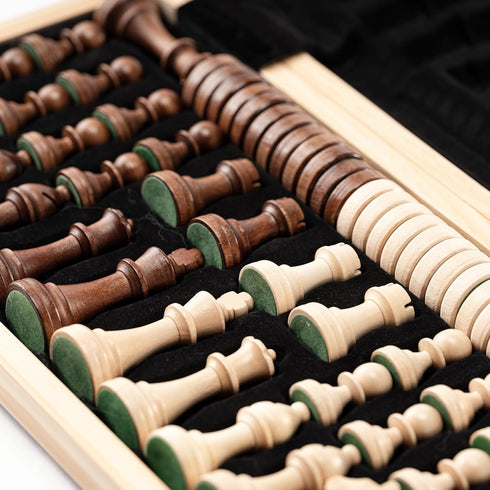 15" Set/Folding 3" /2 A&A Magnetic Wooden Chess Board / King Height German Knight Staunton Chess Pieces/Mahogany