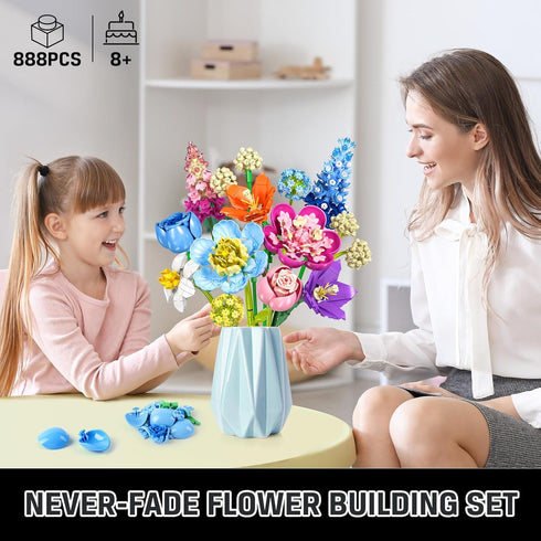 Set, 888 8+ PLAXSOON Flower Bouquet Building PCS Botanical Collection Building Block Toy, Flowers Rose Plant Home