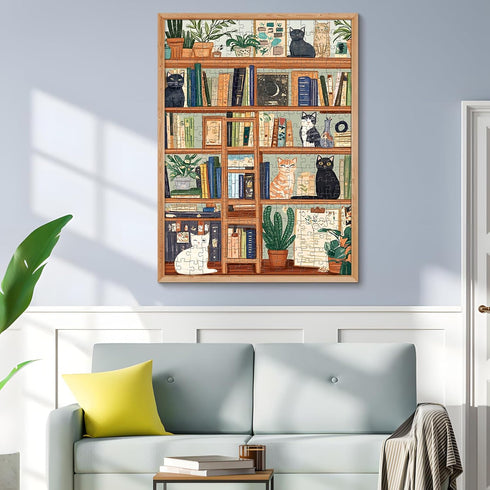 XAPAEG 300 Cozy 300 Piece Puzzles for Adults, Charming Cat Bookshelf Jigsaw Puzzle, and Relaxing Piece Puzzle, Perfect