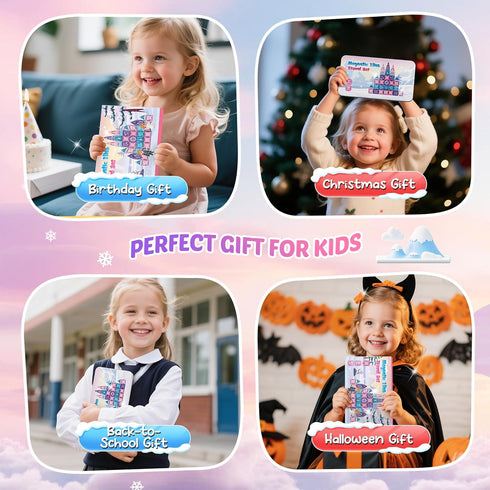 Windidi 2 3-5 4-8 8-12 Magnetic Tiles Princess Toys, Princess Castle Travel Magnetic Blocks with Metal Box & Dolls