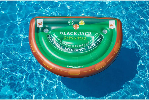 Swimline 60"/40"/12" Inflatable Blackjack Game Table Raft with Waterproof Cards Green/Brown