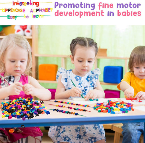 Wesiti 408 Pcs Lacing Letters Alphabet Learning Toys for Toddlers, ABC Beads for Fine Motor Skills & Spelling