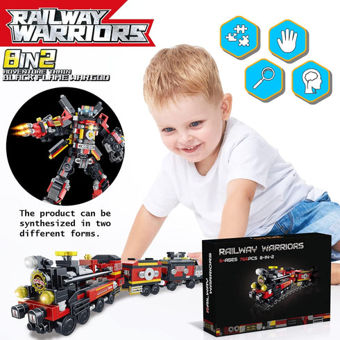 Transforming Train Building Block Toys for Boys Girls Aged 6-12, 8in2 Construction Toys, Idea Gifts for Kids (766P)