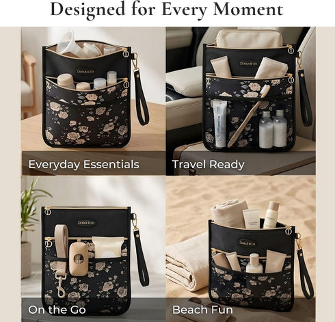 DOKUS & CO Premium Wet Dry Diaper Clutch Structured Waterproof Baby Organizer with Wrist Strap + Matching Washable Wet