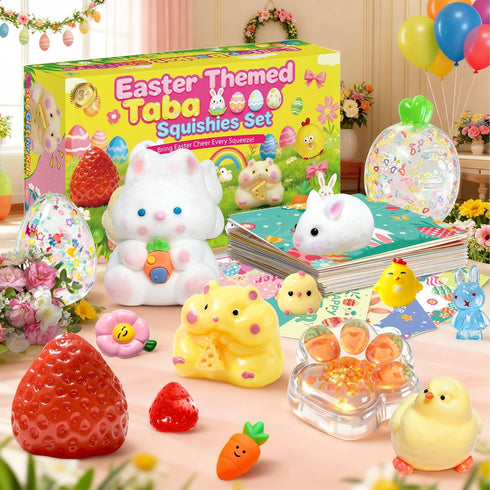 20Pcs Easter Gifts for Kids - Taba Squishies Kit with Greeting Cards, Kawaii Stress Relief Toys, Squishies Fidget Toys
