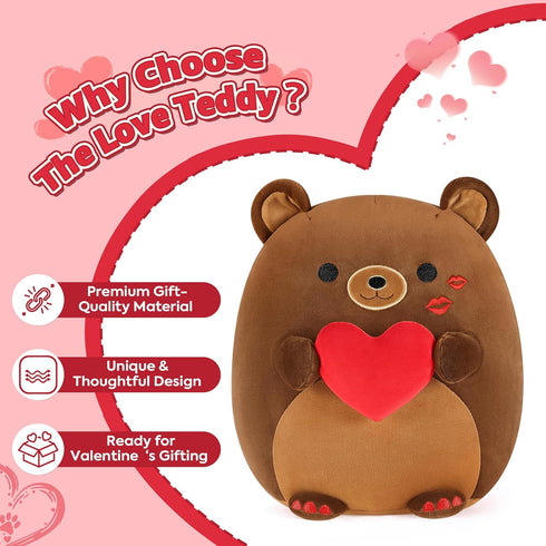 12" Onsoyours Original Bear Plush with Red Love, Cute Hugging Bear Stuffed Animal, Ultra Soft Heart Plush Toy Valentine