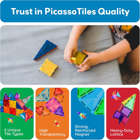 PicassoTiles 80 Pieces Magnetic Building Tiles, Educational Playset for STEM Sensory Gifts, Kid Brain Development