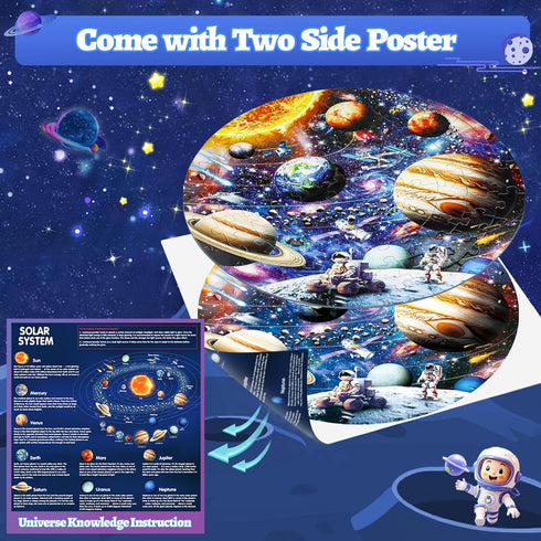 Glow in The Dark Solar System Jigsaw Puzzles, 70 Pieces for Kids Ages 4-8, Educational Floor Puzzle Toys