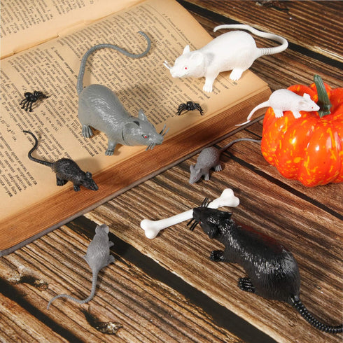 Boao 33 Pcs Plastic Fake Rat Toys, Realistic Halloween Pranks Mice Decorations for April Fools Day Party Supplies