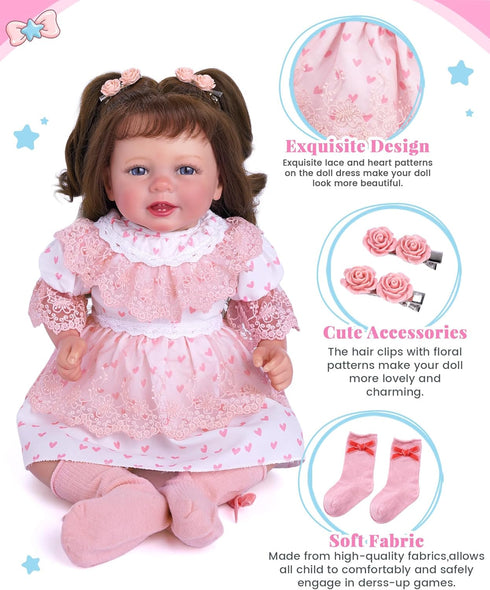 5 Set 17-22 Inch BABESIDE Pcs Reborn Baby Doll Clothes Accessories for Dolls, Reborn Doll Dress with Socks Diaper