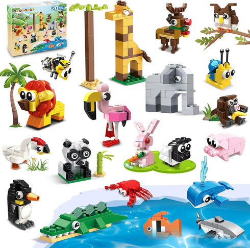 HOGOKIDS 20 Pack Animals Building Blocks - Party Favors for Kids, Easter Gifts, Goodie Bags, Classroom Prizes for Ages