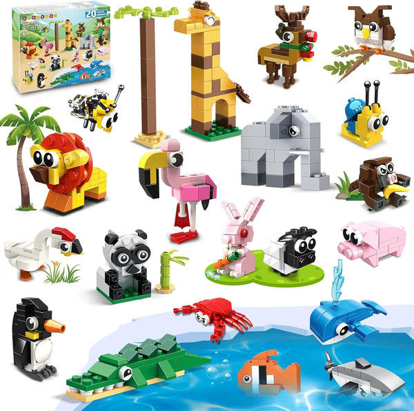 HOGOKIDS 20 Pack Animals Building Blocks - Party Favors for Kids, Easter Gifts, Goodie Bags, Classroom Prizes for Ages