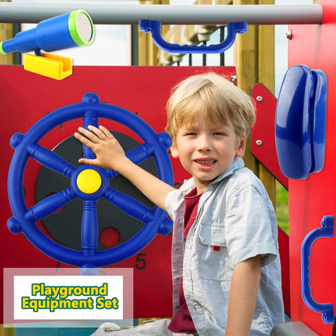 5 Pcs Kids Playground Accessories - Outdoor Plastic Steering Wheel, Pirate Telescope, and Safety Handle for Playhouse