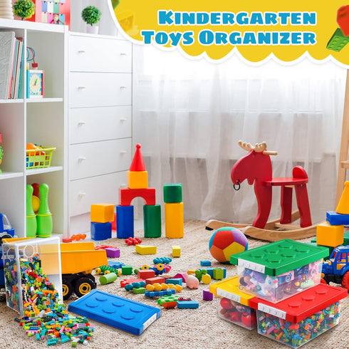 Vicenpal 4 Pack Toy Storage Containers with Lids, Brick Shaped Kids Toy Organizer Box for Building Blocks