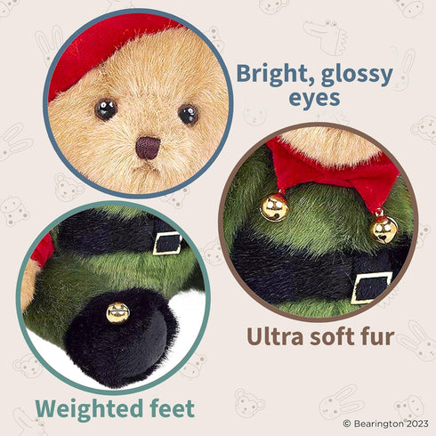 14 Inch Bearington Jingle Toes Christmas Plush, Teddy Bear, Elf Stuffed Animal