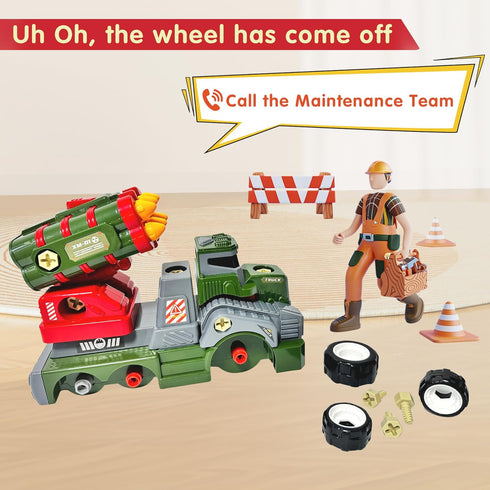 11inches 3-5 6-8 Set Large Take Apart Army Toys for Boys Girls Kids Year Old Missile Katyusha Rocket Trucks