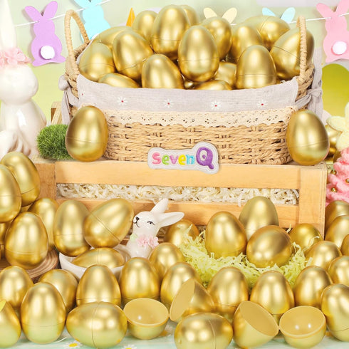 100Pcs, SevenQ Easter Eggs Empty Fillable Plastic Golden Eggs for Easter Basket Stuffers Fidget Toy Easter Gifts