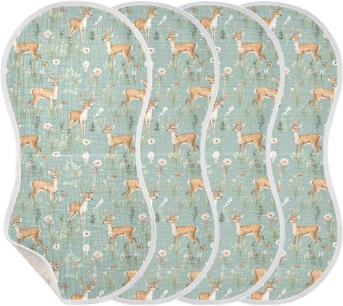 KEIGE 4Pcs Woodland Deer Burp Cloth,Unisex Large Absorbent Soft Cotton Muslin Burping Cloths