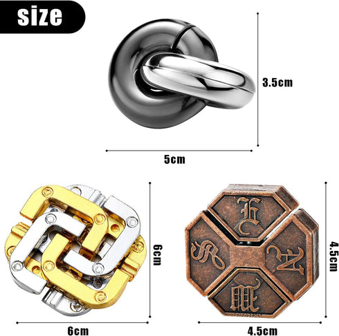 3 Pieces Brain Teaser Metal Puzzle Toy - Handheld 3D Unlock Interlocking Puzzle for Adults and Teens