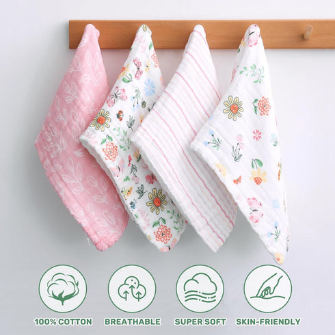 10 20 inches 6-Layer 4 Pack Viviland Baby Muslin Burp Cloths, Super Absorbent Washcloths for Baby Girl and Boy, x Baby