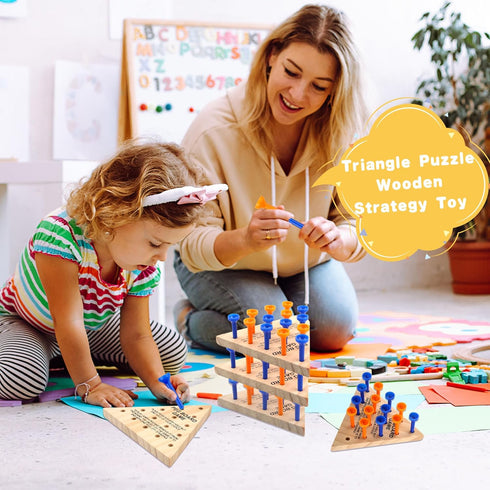 30 Packs Wooden Peg Game - Tricky Triangle Family Wooden Board Game, Strategy Toy for Travel Gathering Teens Adults