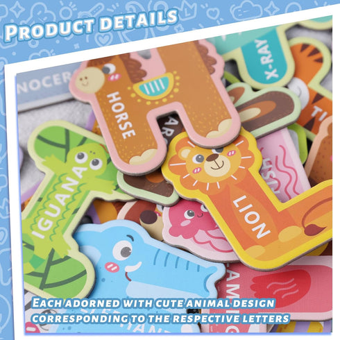 LOVESTOWN 26PCS Large Magnetic Letters, Colorful Animal Alphabet ABC Magnets for Kids Educational Spelling Games