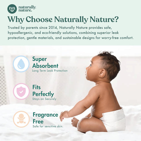 N-3 32-Pack Naturally Nature Overnight Leak-Protection Diaper Booster Pads, for Heavy Wetters, Diaper Liners for Baby