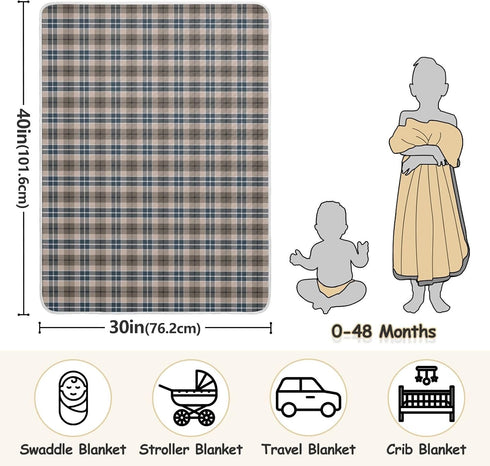 CHUROUSY 30x40 Inch Brown Plaid Checkered Baby Blanket for Boys Girls Geometric Gingham Nursery Swaddling Wrap Rustic