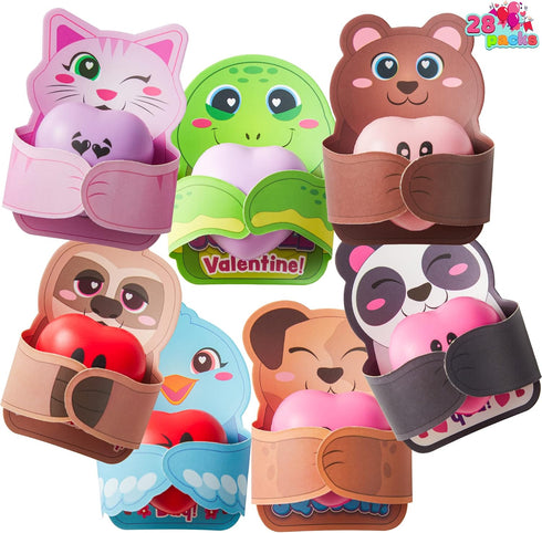 28 Packs JOYIN Heart Stress Ball with Valentine Cards Heart Shape squishy toy Stress Relief Fidget Toy with Valentines