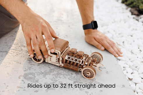 Wood Trick Hot Rod Wooden Model Car Kit, Rides up to 32 Feet, 3D Wooden Puzzles for Adults and Kids