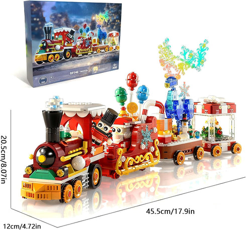Set-1461PCS Countdown Sets Christmas Train Building Block Surprise Christmas Toys with LED Light Collectible Holiday
