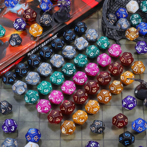 (100pcs) (D12 10 colors-100 CiaraQ DND Polyhedral Dice with A Dice Bag Compatible with Dungeons and Dragons DND RPG MTG