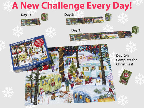 1000 Count Jigsaw Puzzle Advent Calendar Pieces - Camping for Christmas by Vermont Christmas Company - Jigsaw Puzzles